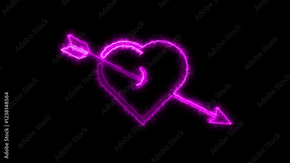 The love icon animation shows a heart icon pierced by an arrow. Neon love pierced arrow. Arrow pierced love icon