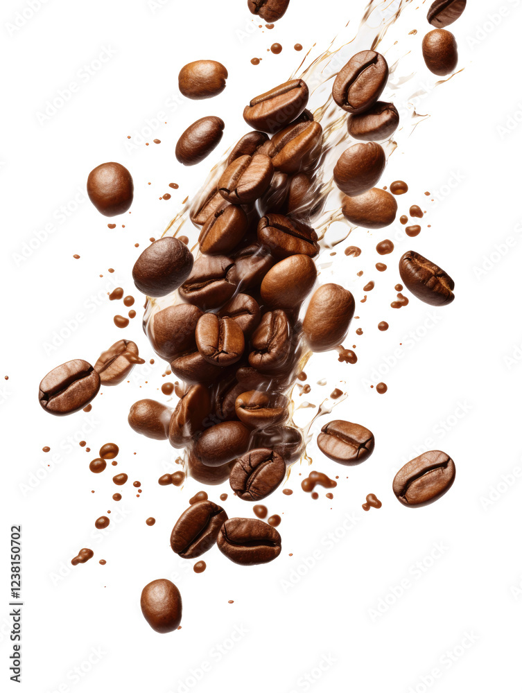 Obraz premium Coffee beans with splash on transparent background
