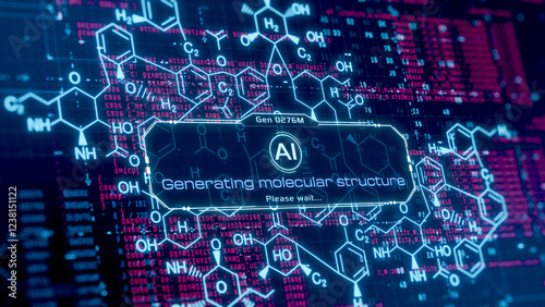 Ai generative concept, Ai assistant for scientific research, artificial intelligence generating a molecular structure, futuristic user interface (3d render)