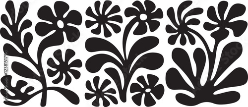 Matisse curves aestethic seamless flower patterns | Organic floral doodle shapes in trendy naive retro hippie 60s 70s style | Groovy abstract flower art | Floral doodle naive patterns | Trendy