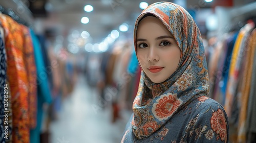Wallpaper Mural Young woman in hijab poses in clothing store. Torontodigital.ca