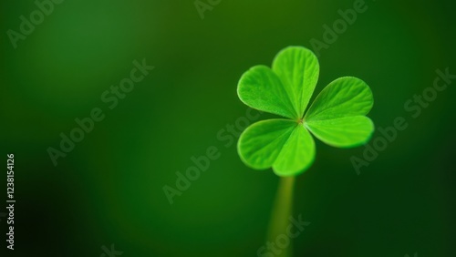 Single four-leaf clover isolated on a vibrant green background symbolizing luck and good fortune.