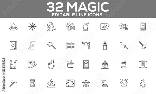 Magic Line Icons – Editable Vector Set for Fantasy and Illusion Themes