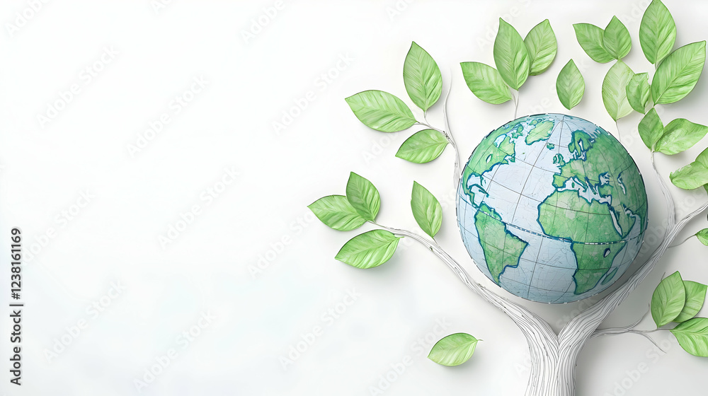 green globe with leaves green globe with leaves