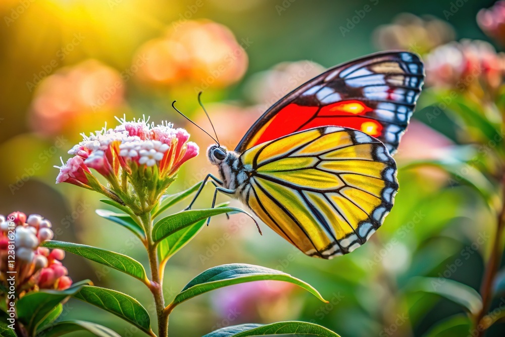 Vibrant Jezebel Butterfly Adorns Tropical Flower in Stunning Natural Scene Vibrant Jezebel Butterfly Adorns Tropical Flower in Stunning Natural Scene