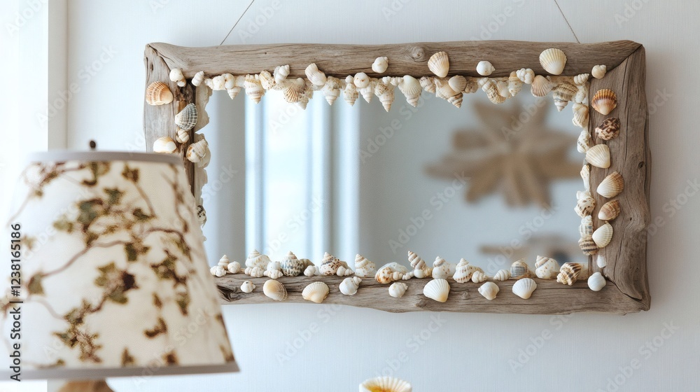 Driftwood Seashell Mirror Coastal Beach Decor