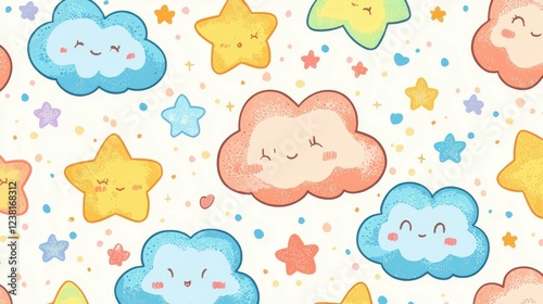 Wallpaper Mural Cute Cloud and Star Pattern for Fun and Whimsical Designs Torontodigital.ca