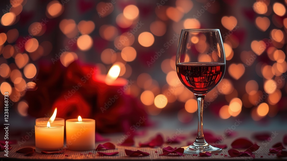 Romantic background with wine, candles and rose petals. Romantic background with wine, candles and rose petals.