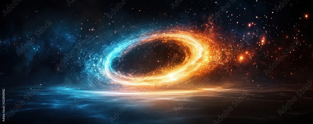 A blue and orange circle in space with a lot of stars A blue and orange circle in space with a lot of stars