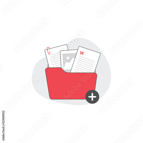 Folder with Document Vector Illustration. File Attachment Concept Design