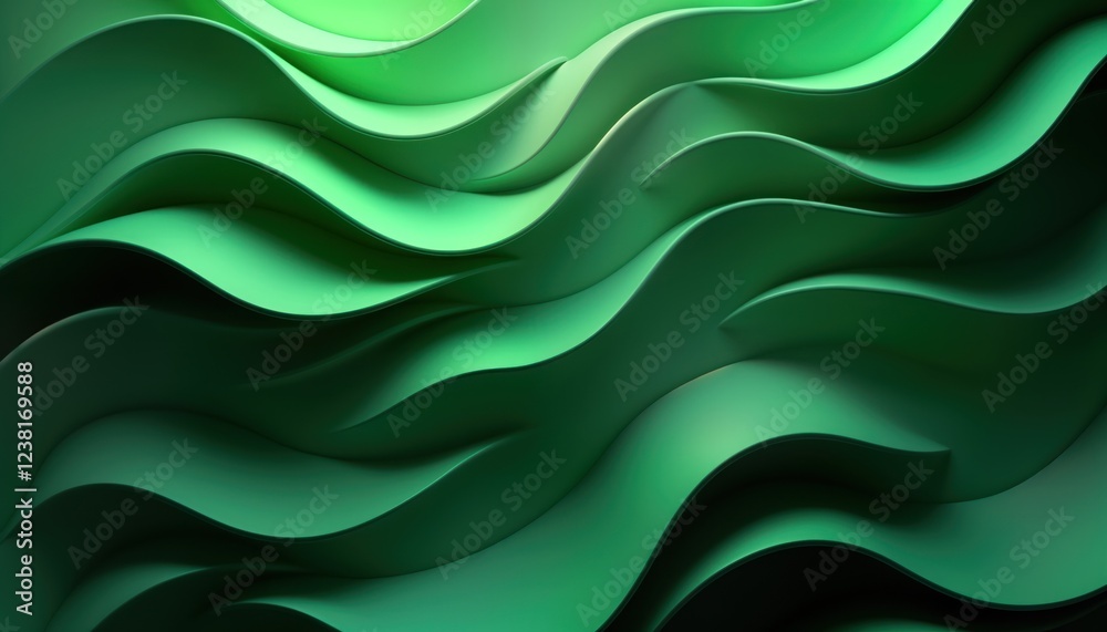 Obraz premium Abstract illustration shows smooth, decorative curves in shades of green. Organic flowing forms create sense of movement, dynamism suitable for luxury designs. Image evokes feeling of freshness,