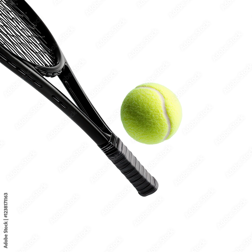 Dynamic tennis action with racket and ball transparent background isolated sports shot