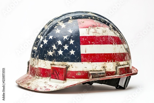 Weathered American Flag Hard Hat, Ready for Work