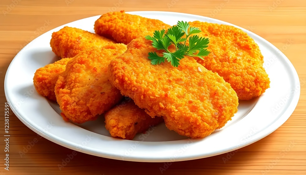 Crispy Breaded Food Plate Parsley Garnish Crispy Breaded Food Plate Parsley Garnish
