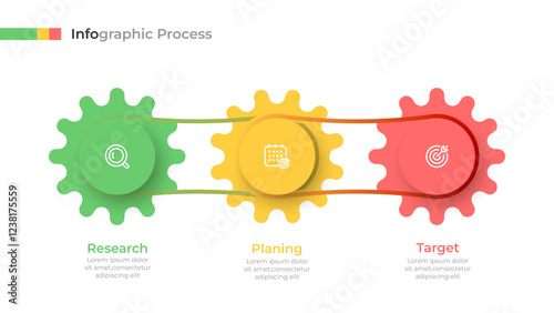 Creative Business Concept. Infographic design elements with gears and 3 steps process flow diagram with gear symbols. Vector illustration.