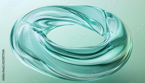 Abstract swirling teal glass forming a ring shape