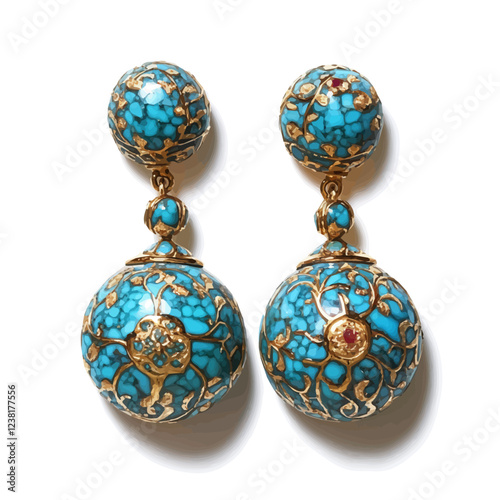 Neyshabur turquoise earrings showcase vibrant blue gemstones with unique patterns.


