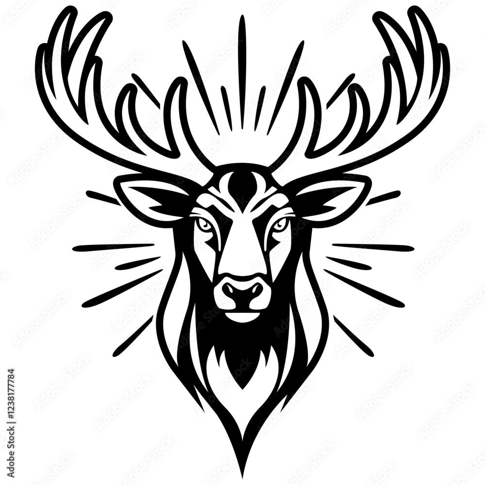Fototapeta premium Elk | Deer head | Deer Hunting | Hunting Season | Zoo Animal | Safari Animal | Wildlife | Antler | Original Illustration | Vector and Clipart | Cutfile and Stencil