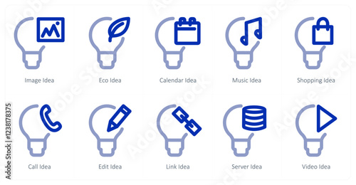 A set of 10 idea icons as image idea, eco idea, calendar idea