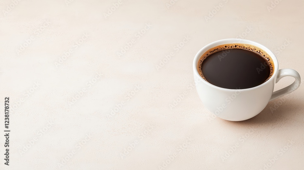 A white coffee cup with a dark brown liquid in it sits on a white background A white coffee cup with a dark brown liquid in it sits on a white background