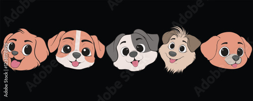 Bundling Head Dog Character Illustration, Coloring Book Page with Dog, Isolated Head Dog with Black Background.