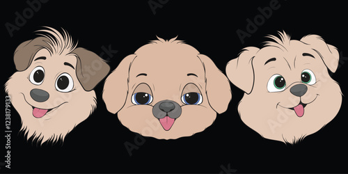 Bundling Head Dog Character Illustration, Coloring Book Page with Dog, Isolated Head Dog with Black Background.