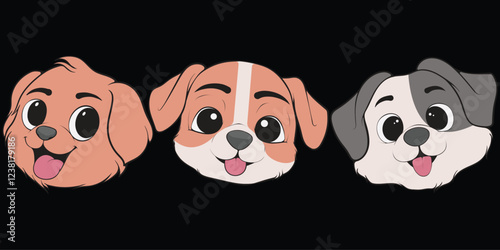 Bundling Head Dog Character Illustration, Coloring Book Page with Dog, Isolated Head Dog with Black Background.