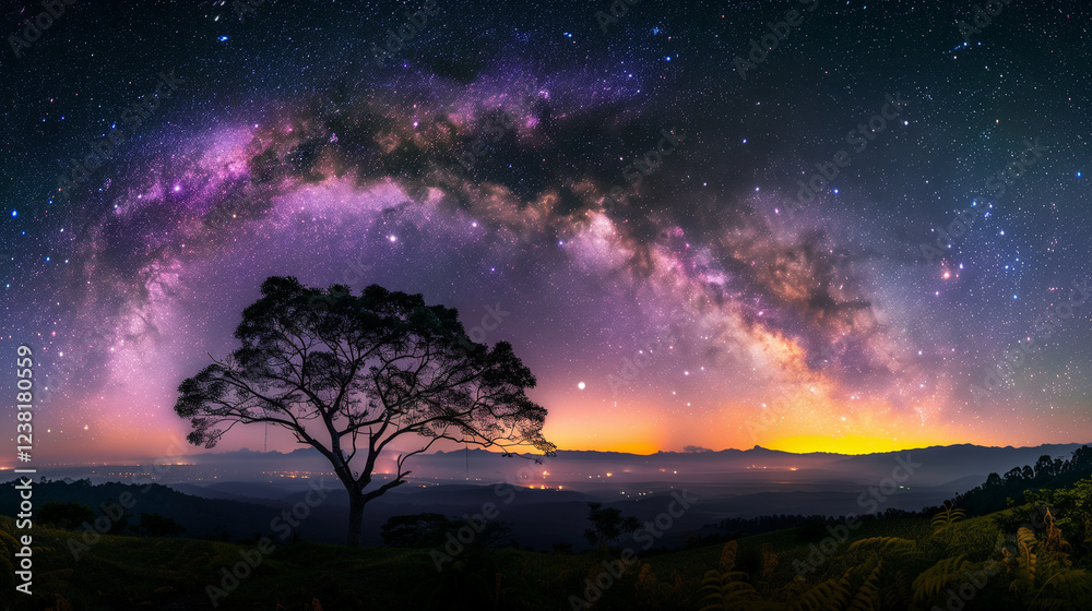 Fototapeta premium Milky Way Galaxy Arch Over a Lone Tree