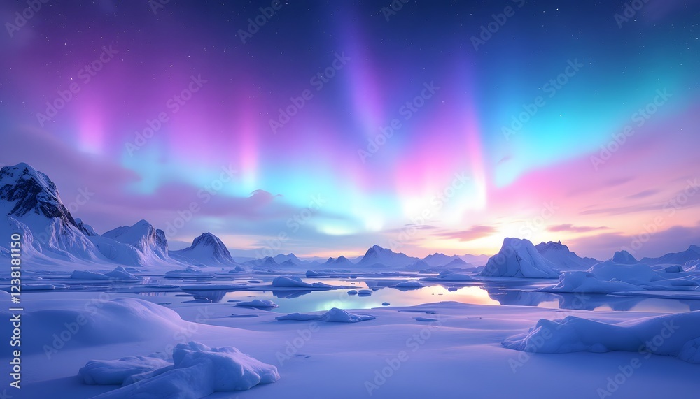 Fototapeta premium Arctic Aurora Borealis Landscape Stunning Winter Scene