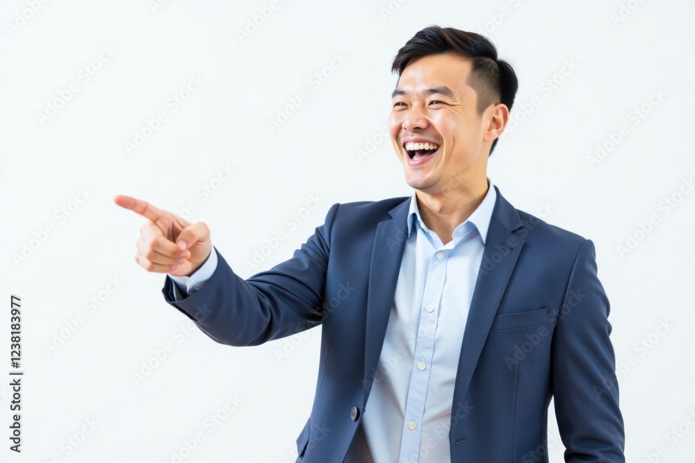 Businessman pointing to the side, gesturing towards a direction. Presentation, direction, information, advertisement concept. Businessman pointing to the side, gesturing towards a direction. Presentation, direction, information, advertisement concept.