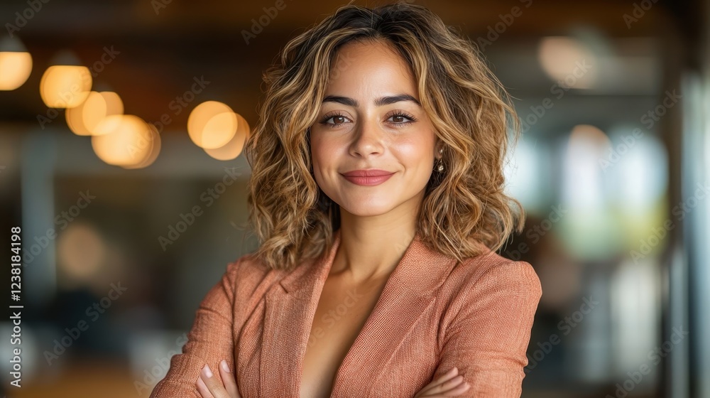 In this image, a smiling woman in a stylish outfit exudes warmth and professionalism, capturing an engaging moment in a lively and contemporary atmosphere. In this image, a smiling woman in a stylish outfit exudes warmth and professionalism, capturing an engaging moment in a lively and contemporary atmosphere.