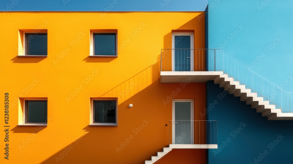 An impressive display of stylish modern architecture featuring a combination of bold colors and simple lines, enhanced by lighting and structural elements including stairs. An impressive display of stylish modern architecture featuring a combination of bold colors and simple lines, enhanced by lighting and structural elements including stairs.