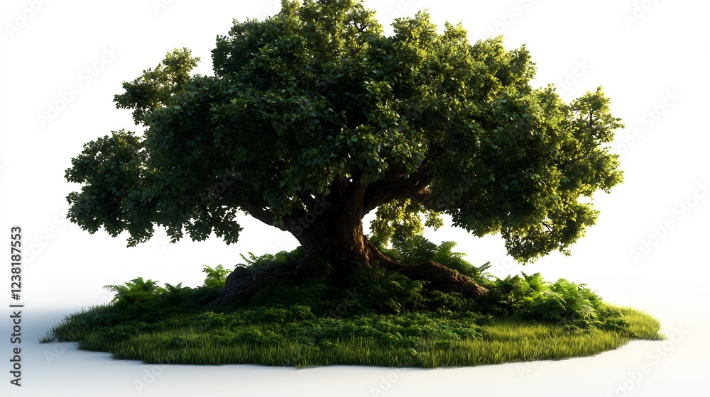 Majestic Ancient Oak Tree on an Island, a Digital 3D Render of Nature's Grandeur Majestic Ancient Oak Tree on an Island, a Digital 3D Render of Nature's Grandeur