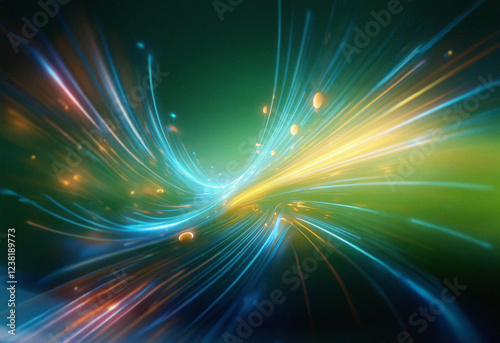 Abstract sci-fi background featuring a double exposure effect.  Bright, swirling light trails create a dynamic, futuristic aesthetic.