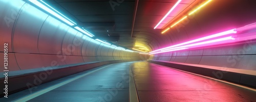 futuristic tunnel rod lit by neon lights with sleek clen wlls photo