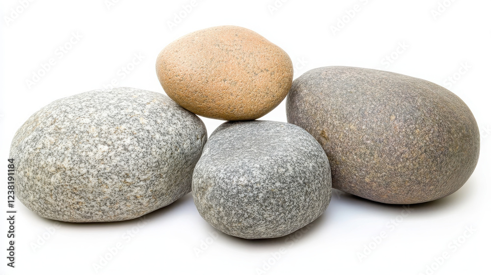 A collection of smooth, rounded stones in various sizes and colors on a white background. A collection of smooth, rounded stones in various sizes and colors on a white background.