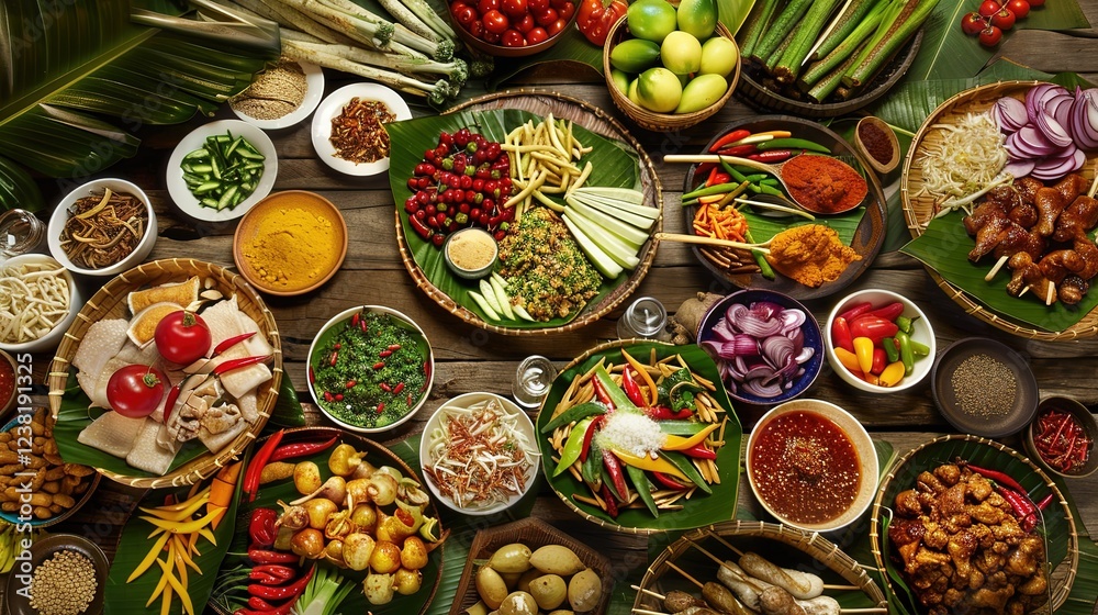 Assorted Chicken Recipe Display with Fresh Vegetables, Aromatic Spices, and Various Sauces on Rustic Wooden Surface, Ready for Cooking Assorted Chicken Recipe Display with Fresh Vegetables, Aromatic Spices, and Various Sauces on Rustic Wooden Surface, Ready for Cooking