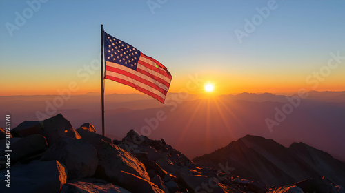 sunset over the american flag