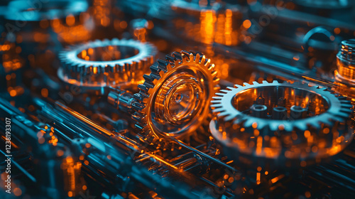 A miniature factory with gears turning, symbolizing productivity and industrial expansion photo