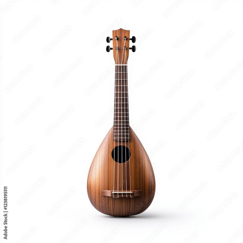 Obraz premium Elegant Wooden Mandolin on a White Background Showcasing Fine Craftsmanship and Timeless Design