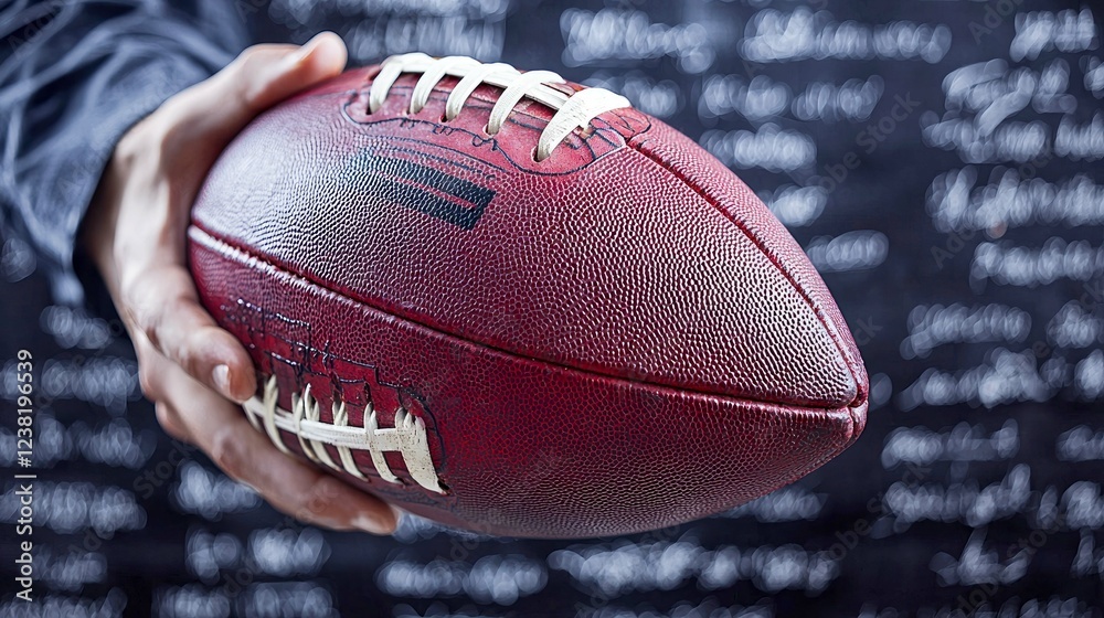 Gridiron Glory: A Close-Up of an American Football Held Firmly in a Player's Hand, Ready for the Next Play Gridiron Glory: A Close-Up of an American Football Held Firmly in a Player's Hand, Ready for the Next Play
