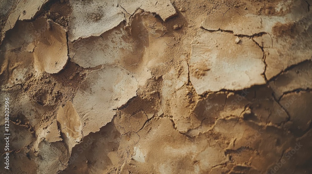 Naklejka premium Cracked Earth Surface Texture with Warm Tones and Natural Patterns