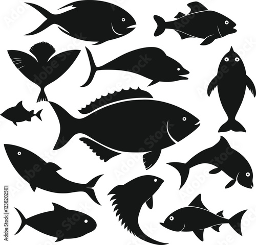 A group of fish silhouettes vector-2