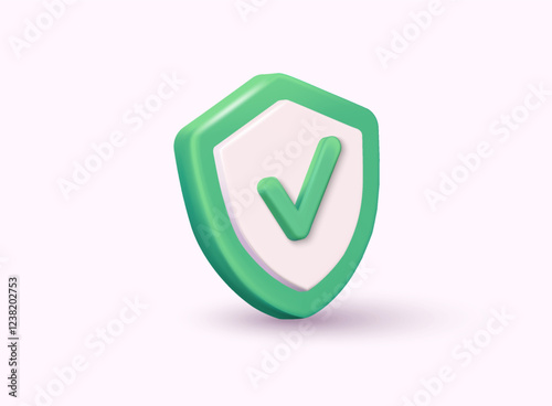 Shield with check mark sign. Security, guaranteed icon. 3D Web Vector Illustrations. 3D Web Vector Illustrations.