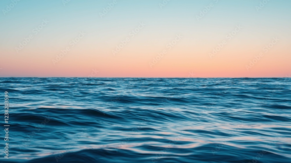 Obraz premium Calm Ocean Waves Under a Soft Sunset Sky with Warm Colors