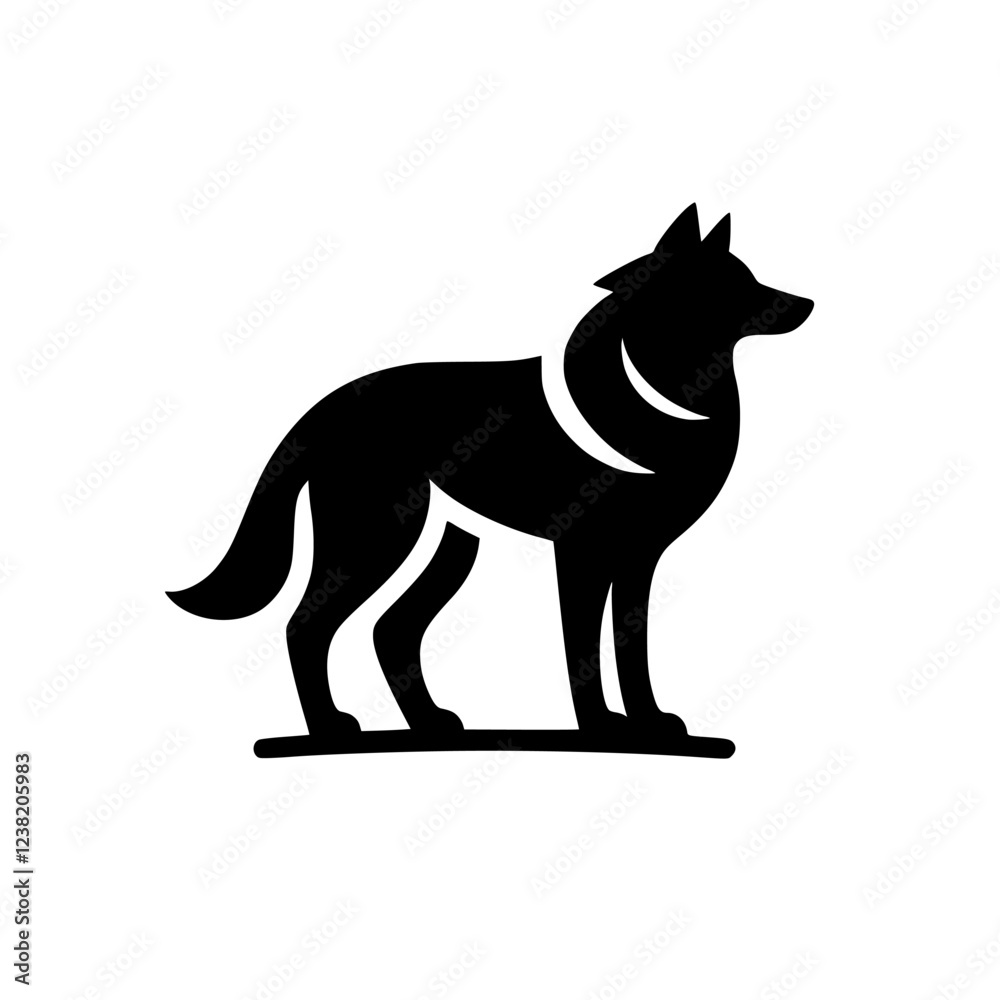 Majestic Wolf Silhouette: Elegant Black and White Animal Logo Design Majestic Wolf Silhouette: Elegant Black and White Animal Logo Design