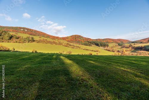 Autumn hilly landscape of Sulovske vrchy mountains near Rajecke Teplice village in Slovakia photo