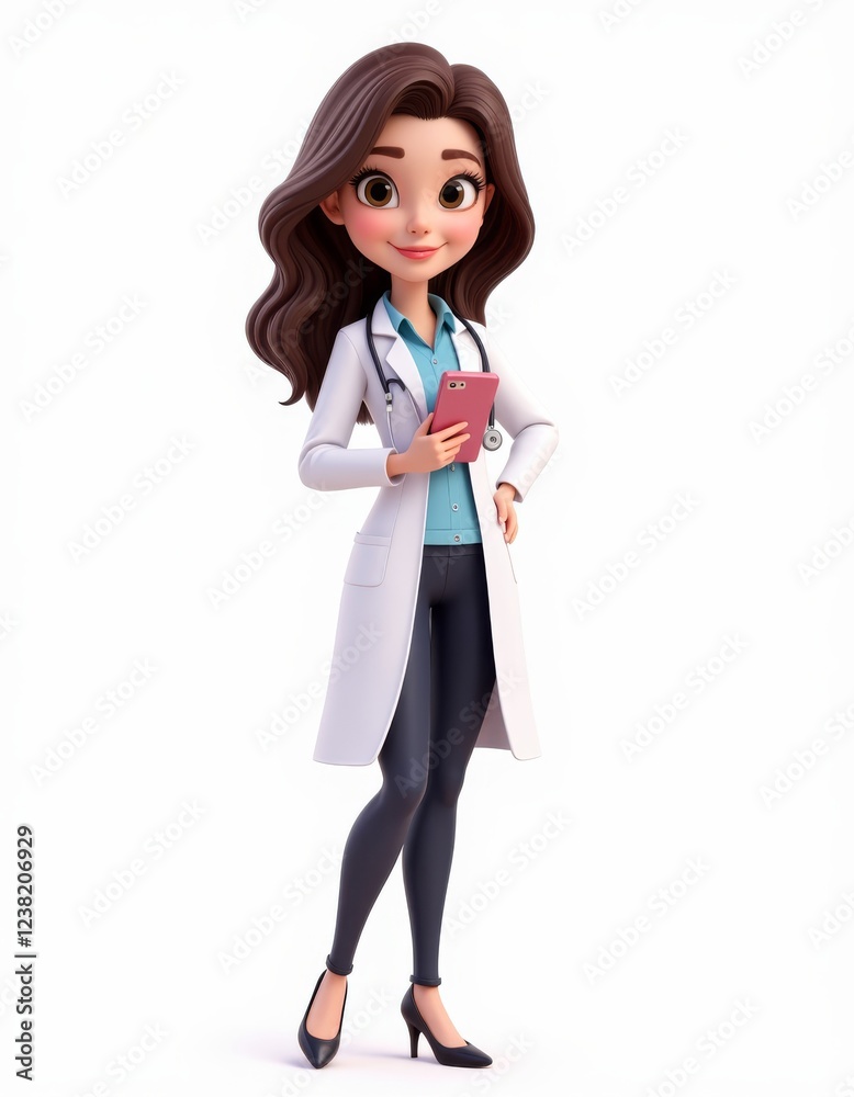 Cartoon female doctor on white background. Great for healthcare and medical concepts. Cartoon female doctor on white background. Great for healthcare and medical concepts.