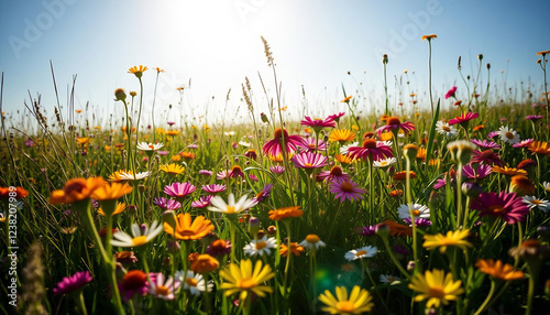 Sunlit Meadow with Wildflowers