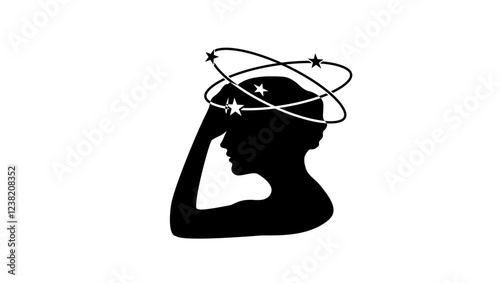 dizziness symbol in women, black isolated silhouette